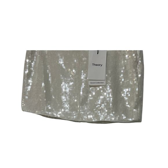 THEORY WOMENS SIZE 0 SLICE POCKET MID RISE MINI WHITE FLUID SEQUINS NEW - Picture 8 of 15
